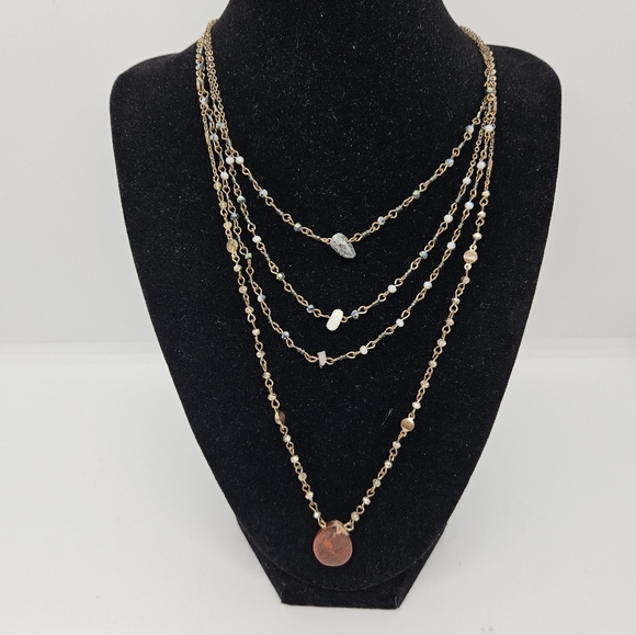 Free People gold tone layered chain necklace with beads and stones - Picture 1 of 7